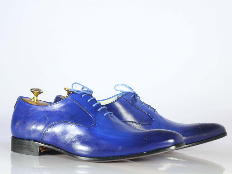 Handmade Men's Blue Leather Brogue Toe Lace Up Shoes, Men Designer Dress Formal Luxury Shoes