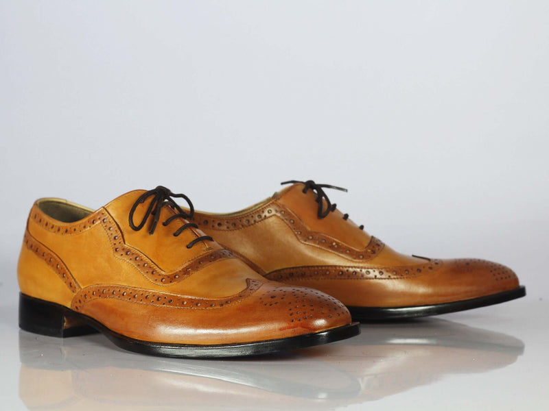 Handmade Men's Tan Brown Leather Wing Tip Brogue Lace Up Shoes, Men Designer Dress Formal Luxury Shoes