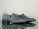 Handmade Men's Gray Suede Penny Loafers, Men Designer Dress Luxury Shoes