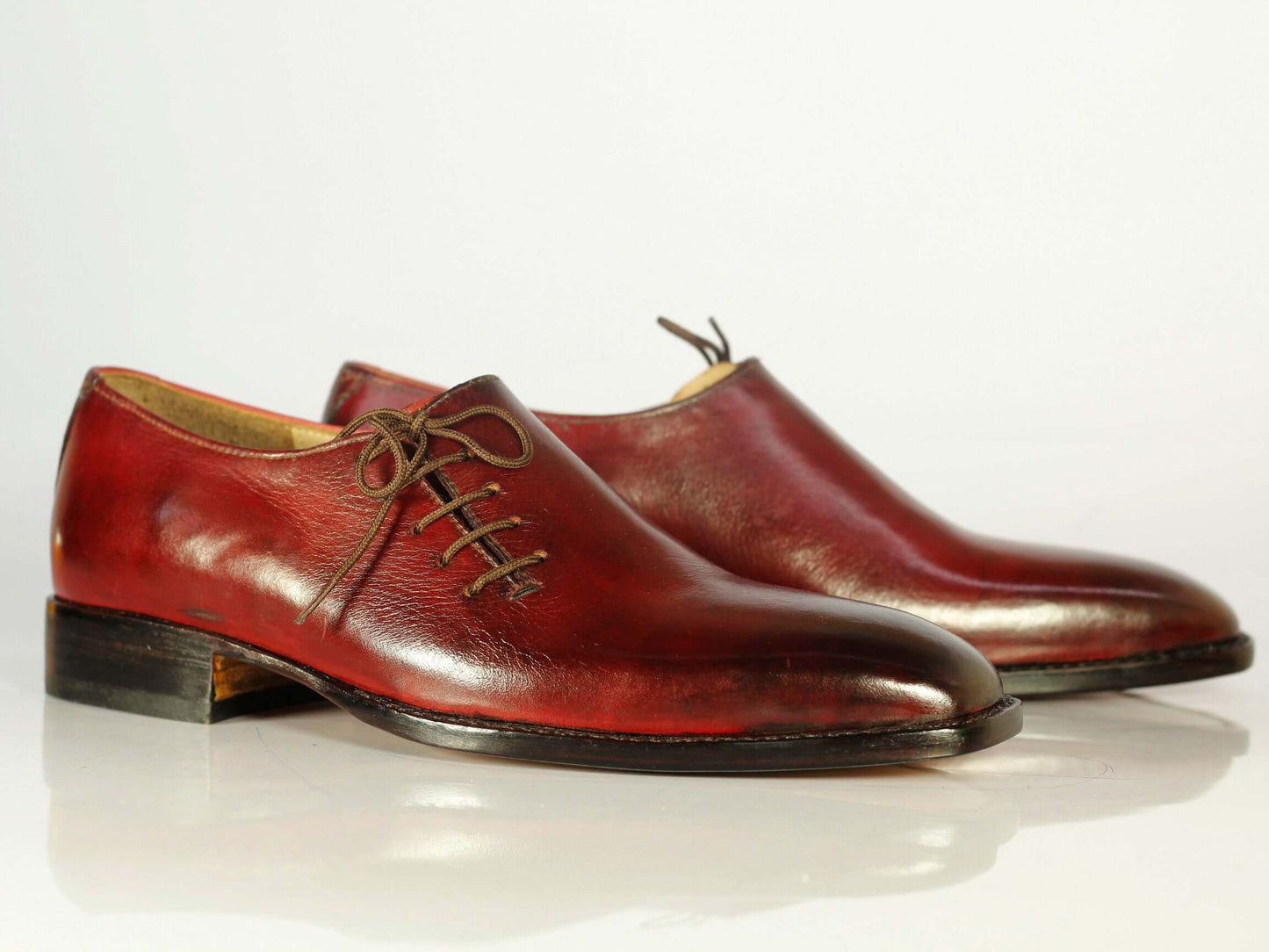 Handmade Men's Burgundy Leather Side Lace Up Shoes, Men Designer Dress Formal Luxury Shoes