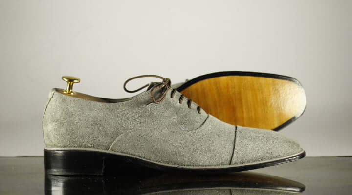 Men's Handmade Gray Suede Cap Toe Lace Up Shoes, Men Designer Dress Formal Luxury Shoes