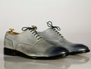 Handmade Men's Silver Leather Brogue Lace Up Shoes, Men Designer Dress Formal Luxury Shoes