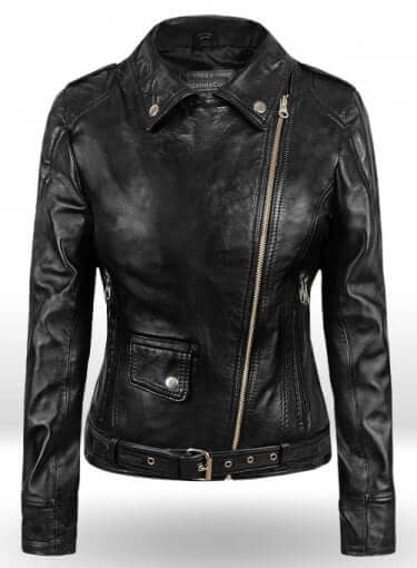 Latest Biker Style Celebrity Leather Jacket For Women, Black Leather Ladies Jacket - theleathersouq