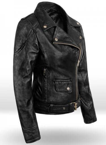 Latest Biker Style Celebrity Leather Jacket For Women, Black Leather Ladies Jacket - theleathersouq