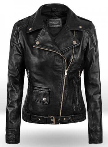 Latest Biker Style Celebrity Leather Jacket For Women, Black Leather Ladies Jacket - theleathersouq