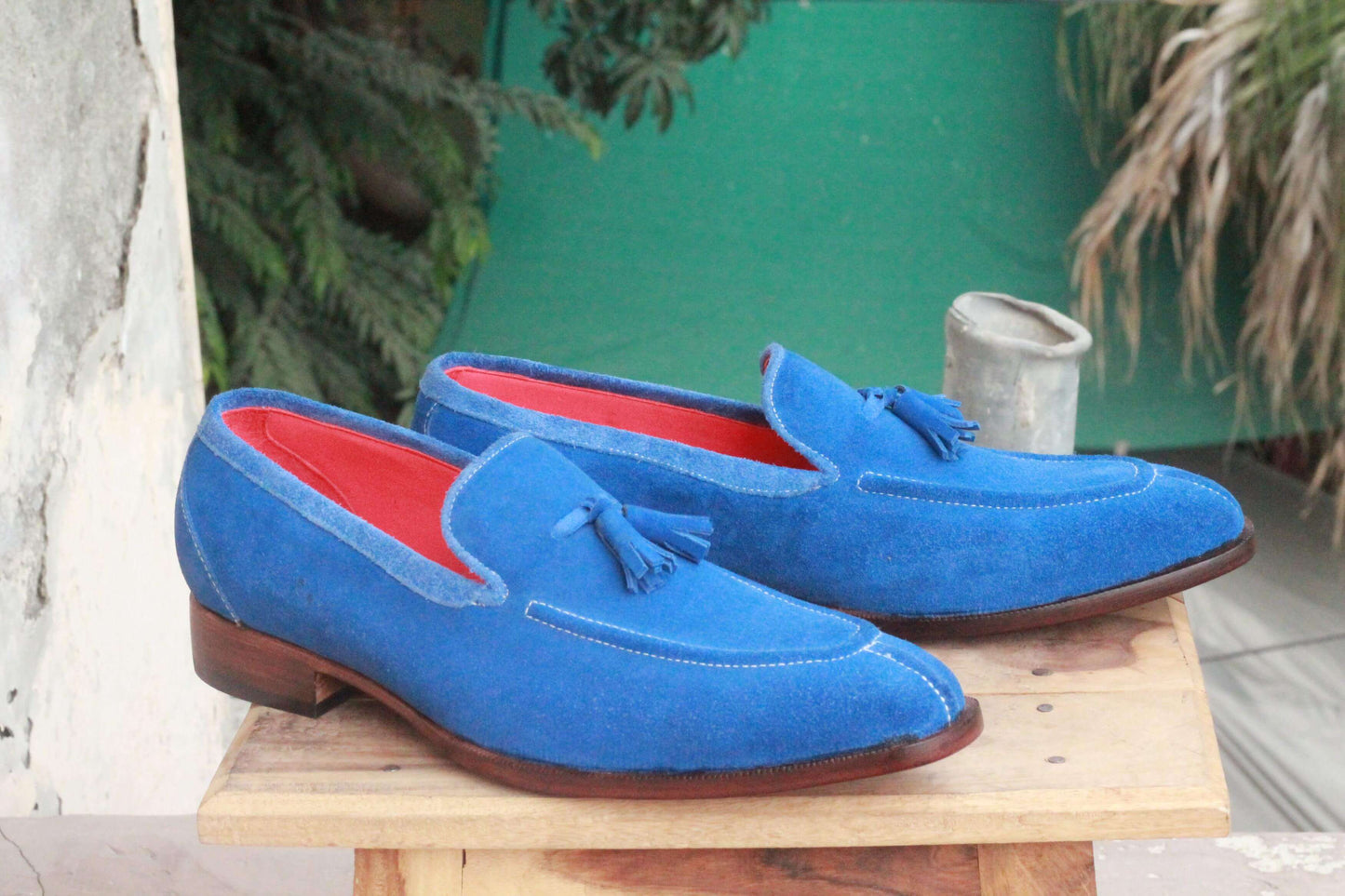 Handmade Men's Blue Suede Split Toe Tassel Loafer Shoes, Men Dress Formal Luxury Shoes