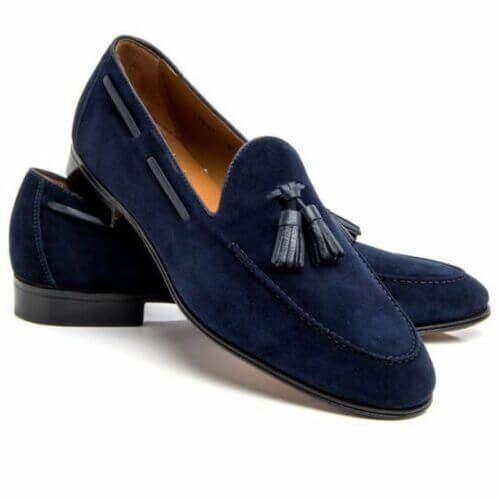 Handmade Men's Blue Suede Tassel Loafer, Men Dress Formal Shoes