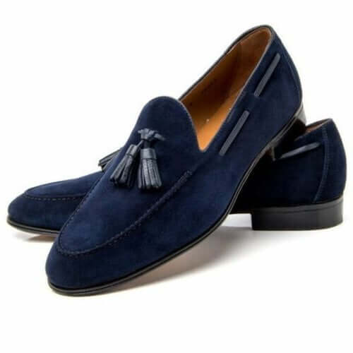 Handmade Men's Blue Suede Tassel Loafer, Men Dress Formal Shoes