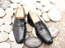 Handmade Men's Black Alligator Textured Leather Penny Loafers, Men Dress Formal Driving Shoes