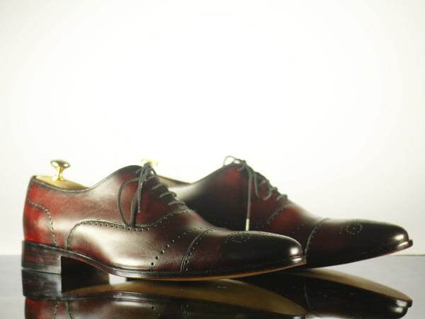 Handmade Men's Brown Leather Cap Toe Brogue Lace Up Shoes, Men Dress Formal Shoes