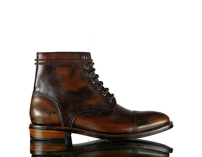 Handmade Men's Antique Brown Leather Cap Toe Lace Up Boots, Men Ankle Boots, Men Fashion Boots