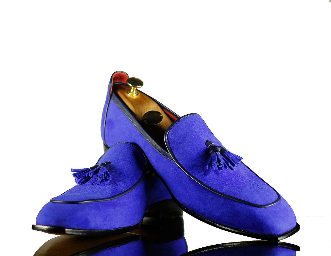 Handmade Men Leather Shoe, Royal Blue Loafer For , Formal Suede Shoes