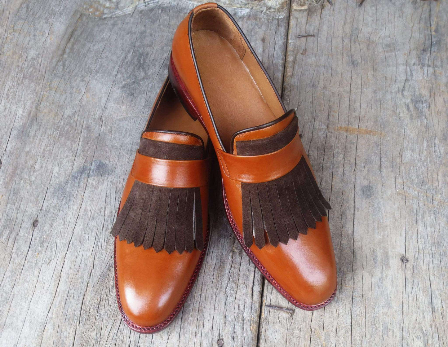 New Handmade Men's Brown Leather Suede Fringes Loafer, Men Dress Formal Shoes