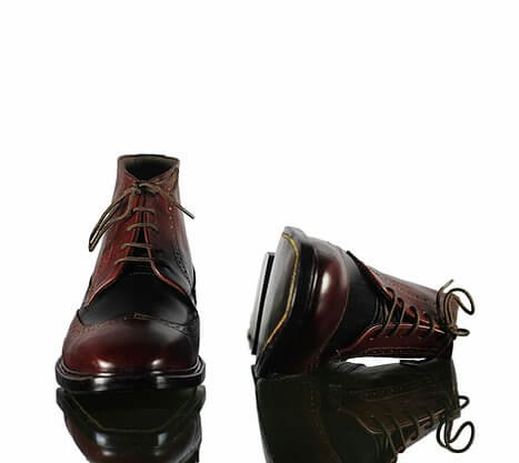 New Handmade Men's Black Burgundy Leather Wing Tip Lace Up Boots, Men Ankle Boots, Men Fashion Boots