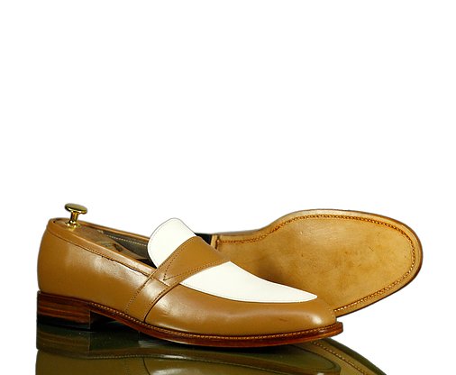 Handmade Men's Tan Leather Penny Loafer Shoes, Men Designer Dress Form –  theleathersouq