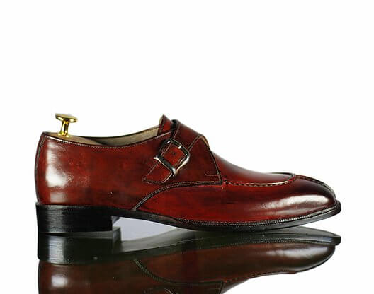 Handmade Men's Burgundy Leather Split Toe Monk Strap Shoes, Men Dress Fashion Driving Shoes