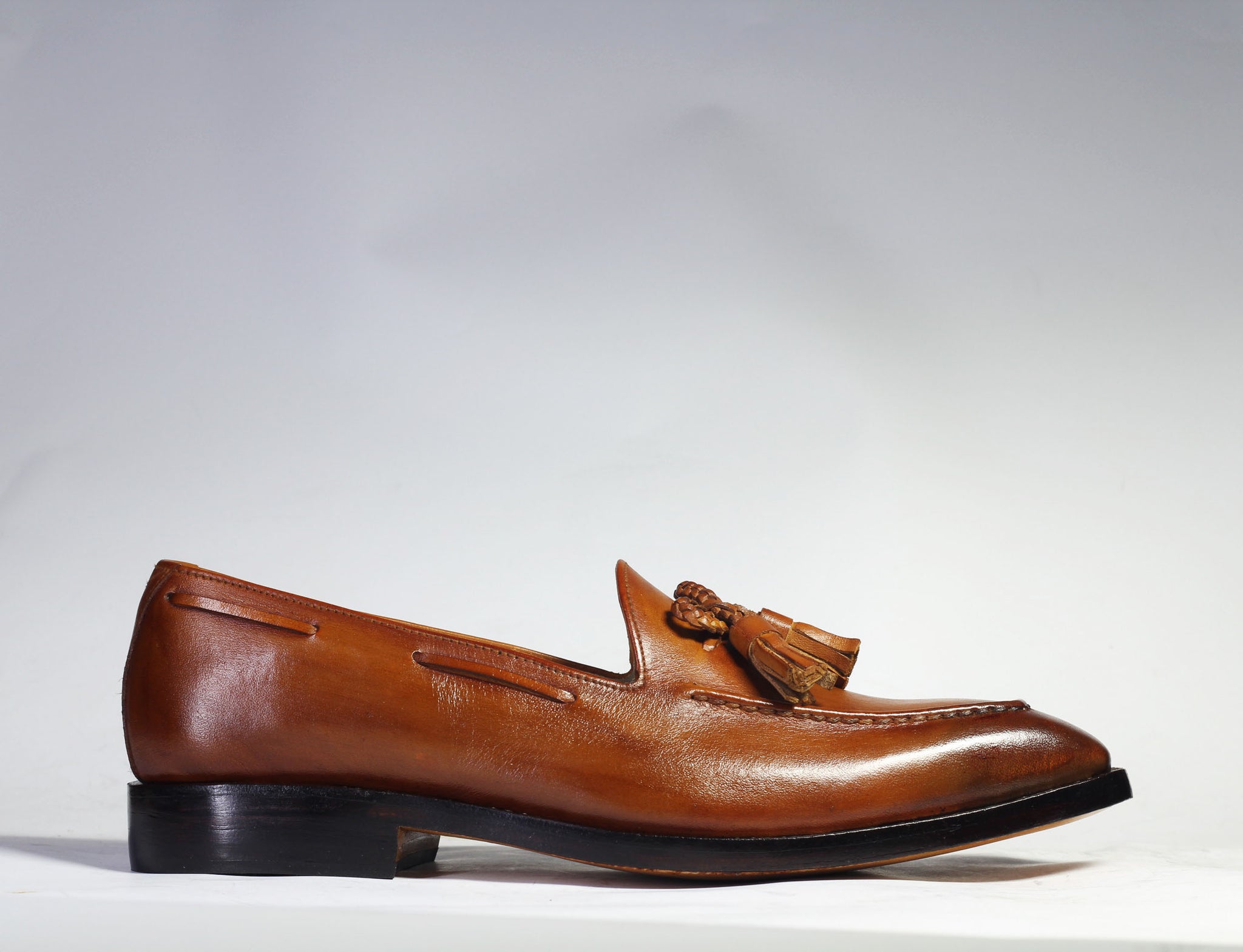 New Handmade Men Chaplin tassel loafer in brown, Cowhide Leather