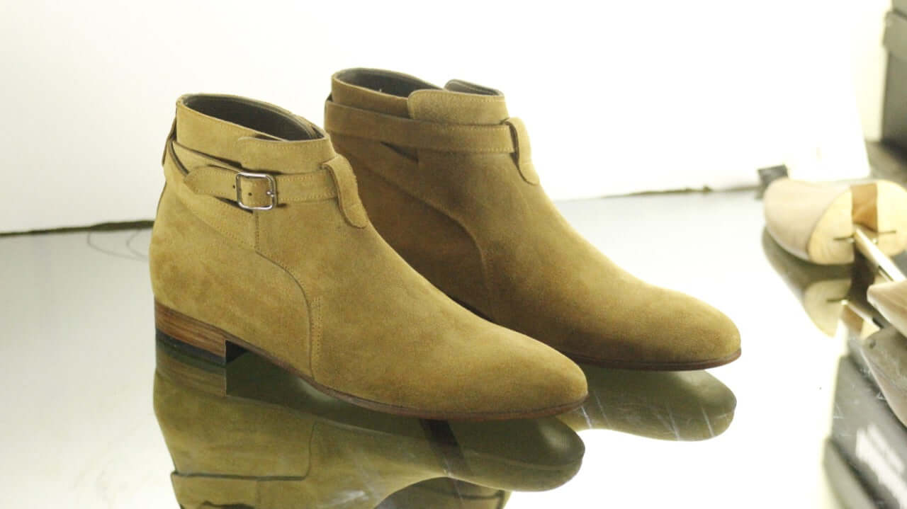 New Handmade Men's Beige Suede Jodhpur Strap Boots, Men Ankle Boots, Men Fashion Boots