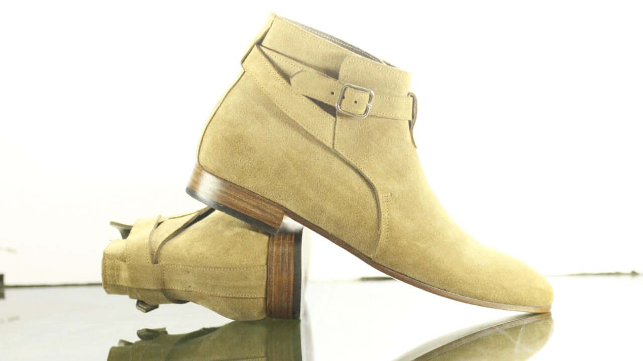 New Handmade Men's Beige Suede Jodhpur Strap Boots, Men Ankle Boots, Men Fashion Boots