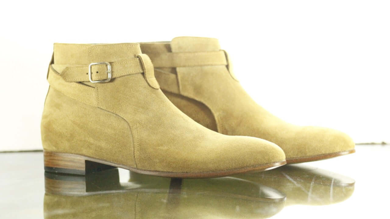 New Handmade Men's Beige Suede Jodhpur Strap Boots, Men Ankle Boots, Men Fashion Boots