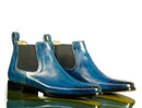 Handmade Men's Blue Leather Brogue Toe Chelsea Boots, Men Ankle Boots, Men Fashion Boots