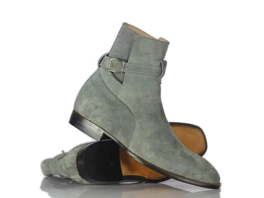 New Handmade Men's Gray Suede Jodhpur Strap Boots, Men Ankle Boots, Men Fashion Boots