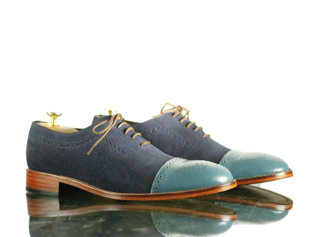 New Handmade Men's Blue Leather Cap Toe Brogue Lace Up Shoes, Men Dress Formal Shoes