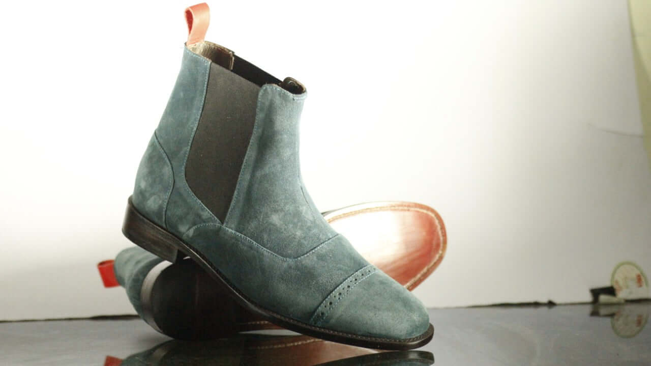 New Handmade Men's Gray Suede Cap Toe Chelsea Boots, Men Ankle Boots, Men Fashion Boots