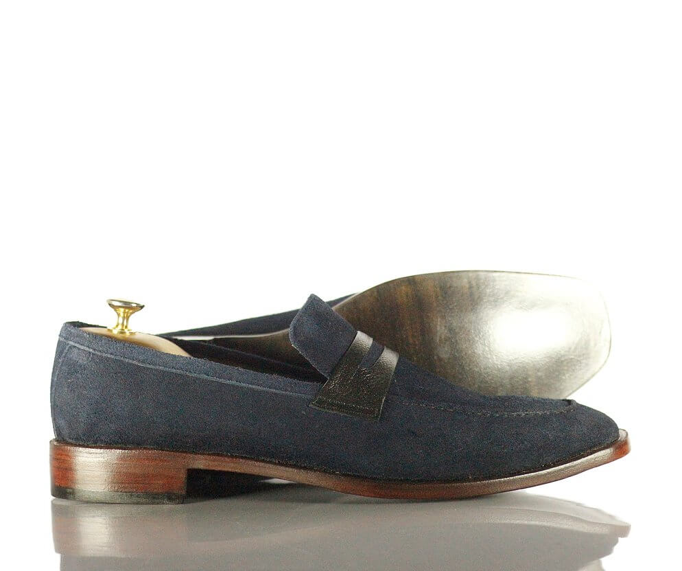 Elegant Handmade Men's Navy Suede Leather Penny Loafers, Men Dress Formal Fashion Shoes