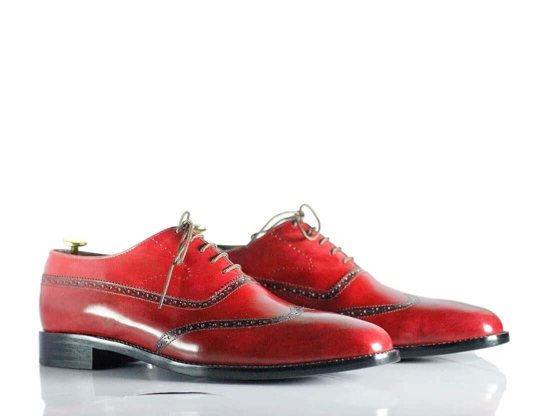 New Handmade Men's Burgundy Leather Wing Tip Lace Up Shoes, Men Dress Formal Shoes