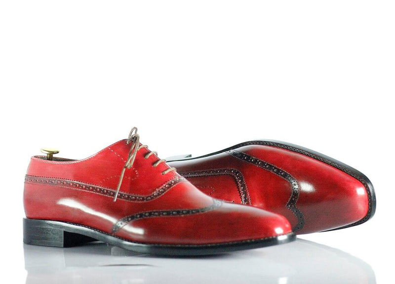 New Handmade Men's Burgundy Leather Wing Tip Lace Up Shoes, Men Dress Formal Shoes