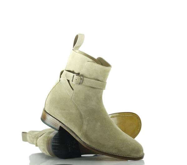 New Handmade Men's Beige Suede Jodhpur Strap Boots, Men Ankle Boots, Men Fashion Boots