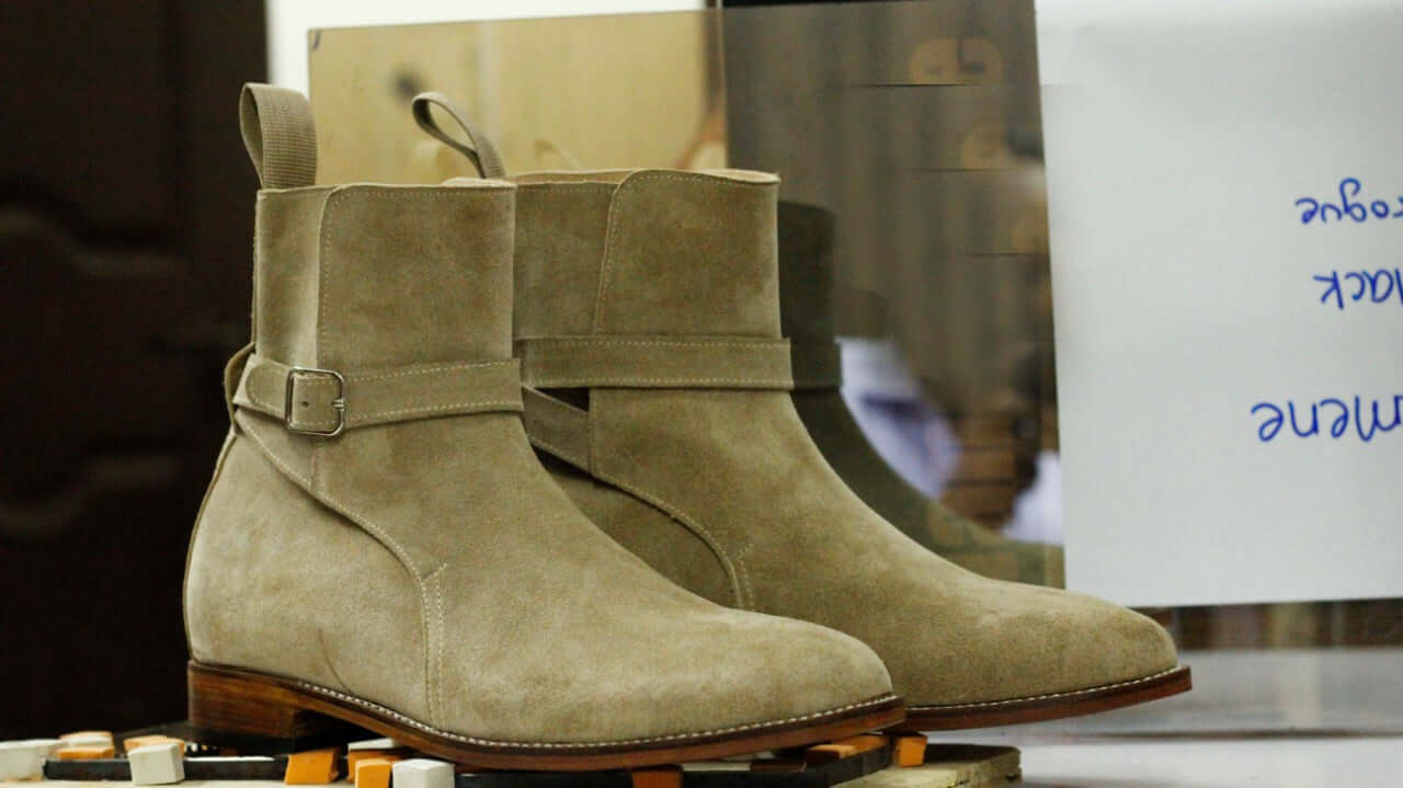 New Elegant Handmade Men's Beige Suede Jodhpur Strap Boots, Men Ankle Boots, Men Fashion Boots