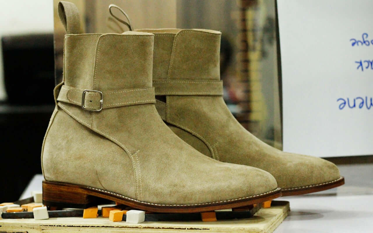 New Elegant Handmade Men's Beige Suede Jodhpur Strap Boots, Men Ankle Boots, Men Fashion Boots