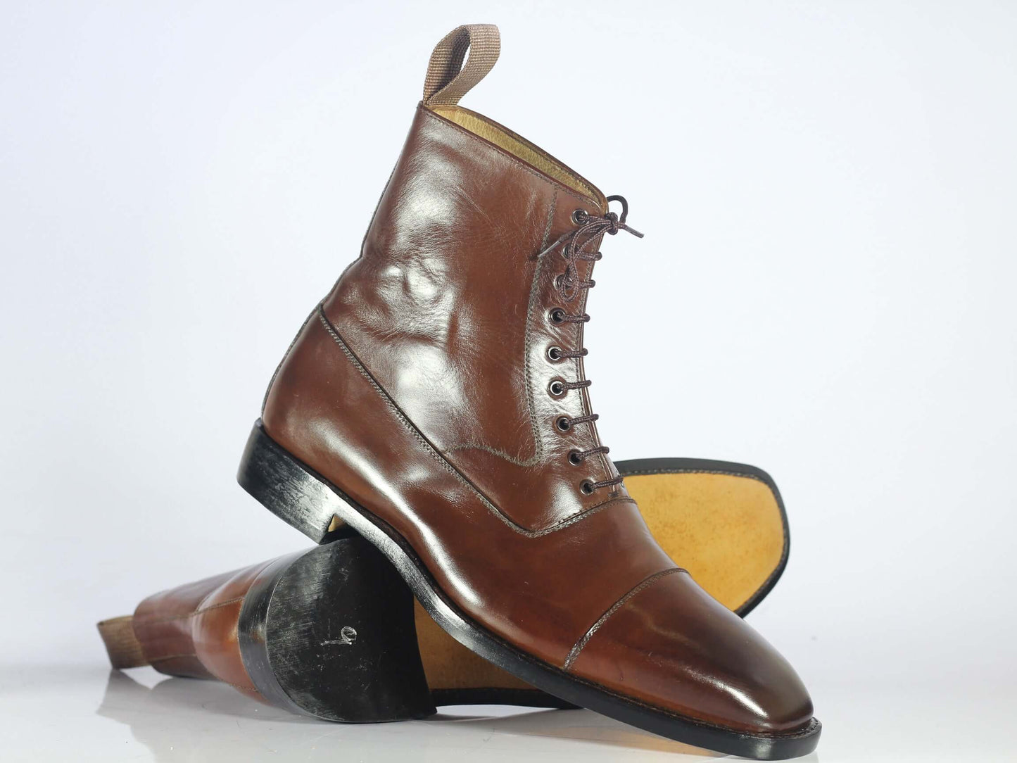 Handmade Men's Brown Leather Cap Toe Lace Up Boots, Men Ankle Boots, Men Fashion Boots