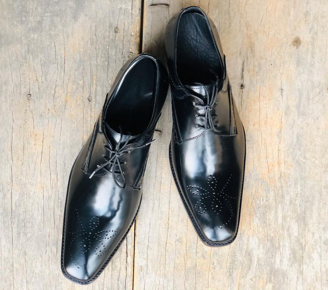 Elegant Handmade Men's Black Leather Brogue Toe Lace Up Shoes, Men Dre ...