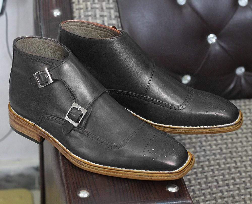 Handmade Mens Black Leather Ankle Boots, Men Ankle Designer Fashion Boots