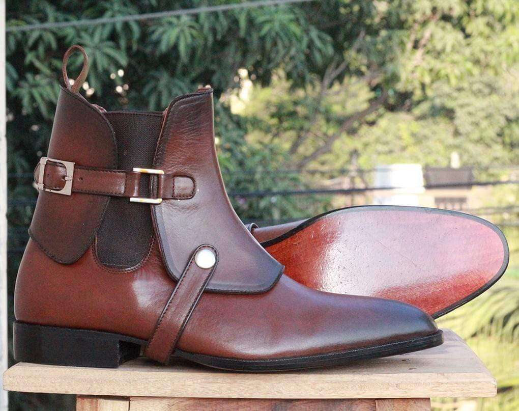 New Handmade Men's Brown Leather Chelsea Saddle Boots, Men Ankle Boots, Men Fashion Boots