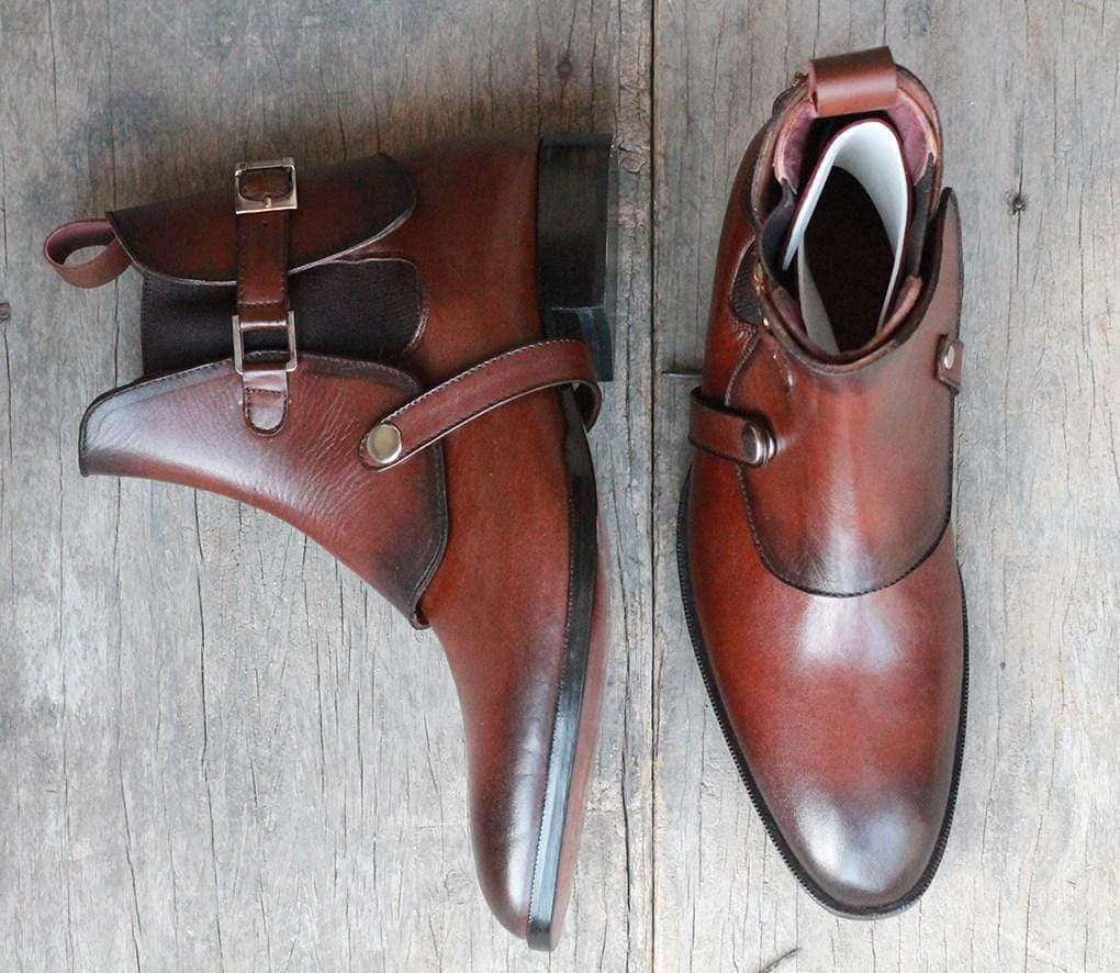 New Handmade Men's Brown Leather Chelsea Saddle Boots, Men Ankle Boots, Men Fashion Boots