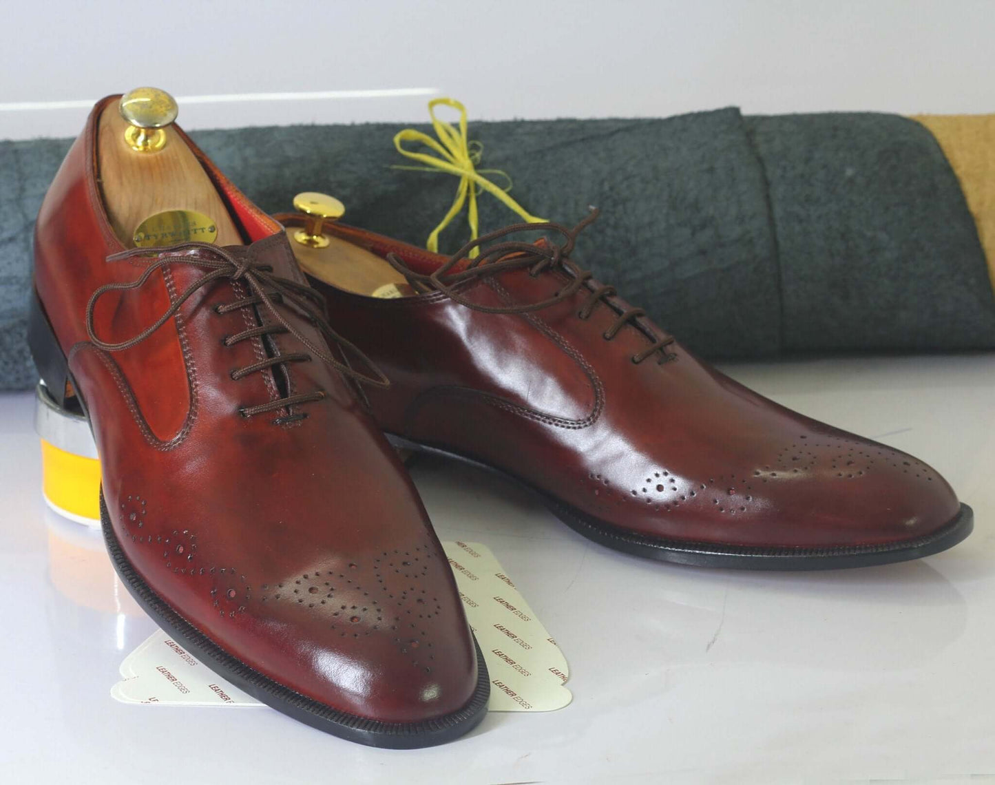 New Handmade Men's Burgundy Leather Brogue Toe Lace Up Shoes, Men Dress Formal Shoes