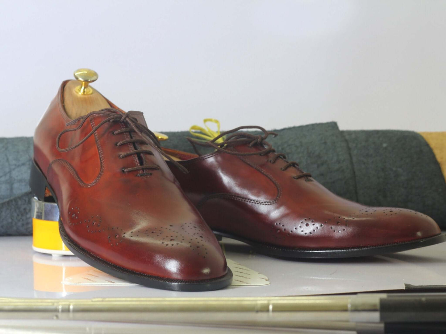 New Handmade Men's Burgundy Leather Brogue Toe Lace Up Shoes, Men Dress Formal Shoes