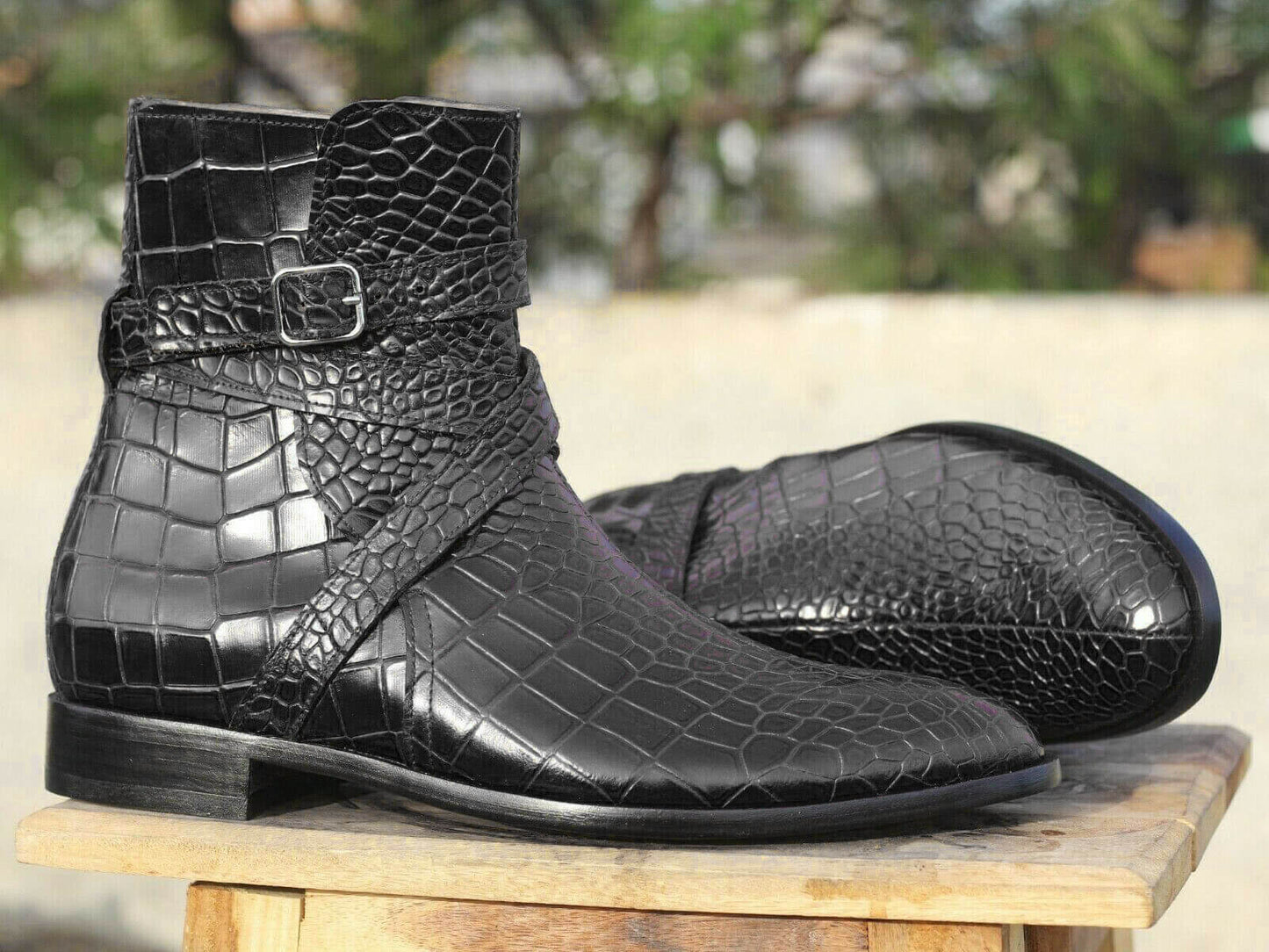 New Stylish Handmade Men's Black Alligator Textured Leather Jodhpur Boots, Men Ankle Boots, Men Fashion Boots