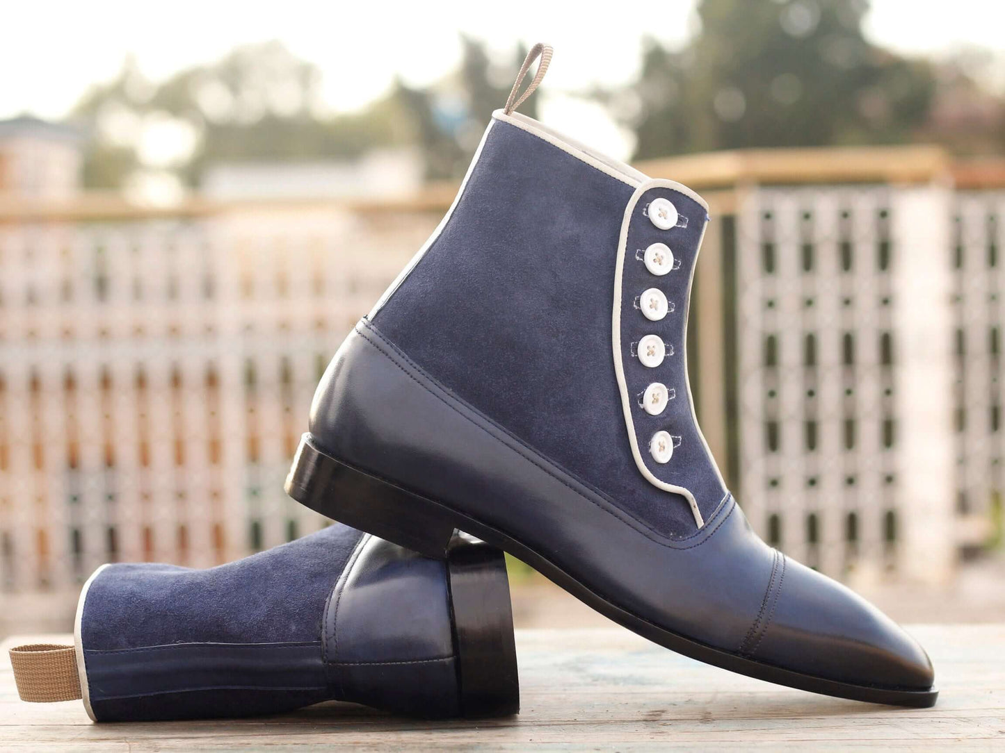 Elegant Handmade Men's Navy Blue Leather Suede Cap Toe Boots, Men Ankle Boots, Men Fashion Boots