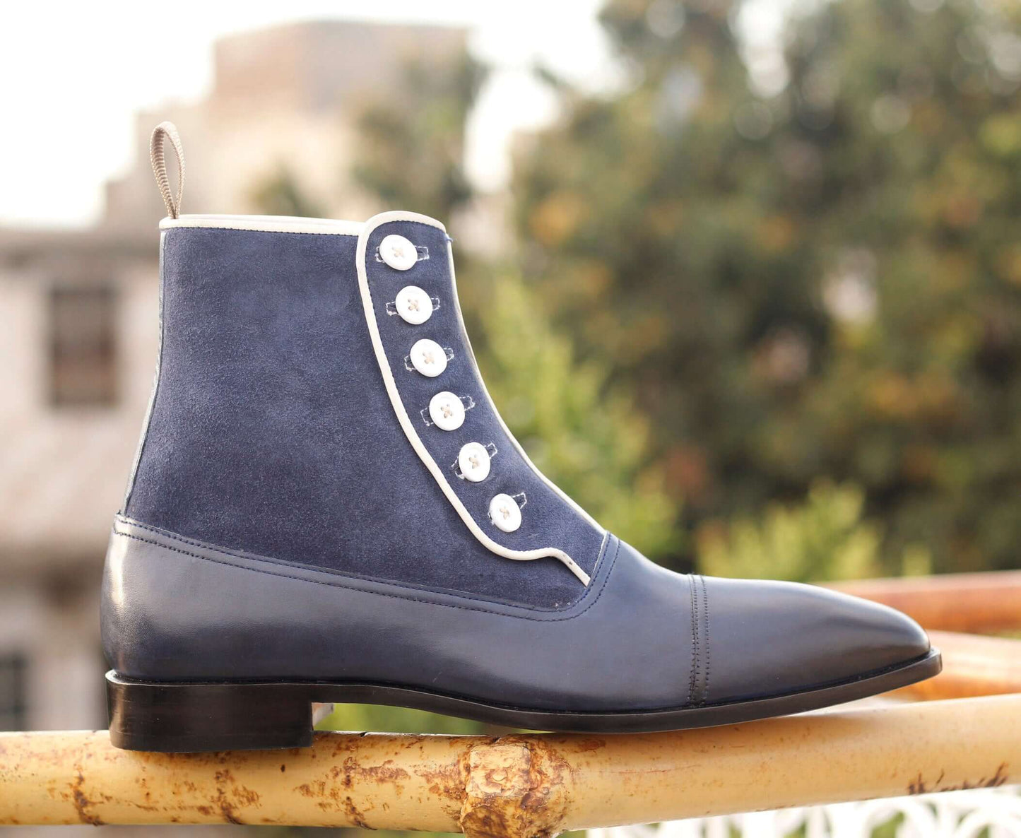 Elegant Handmade Men's Navy Blue Leather Suede Cap Toe Boots, Men Ankle Boots, Men Fashion Boots