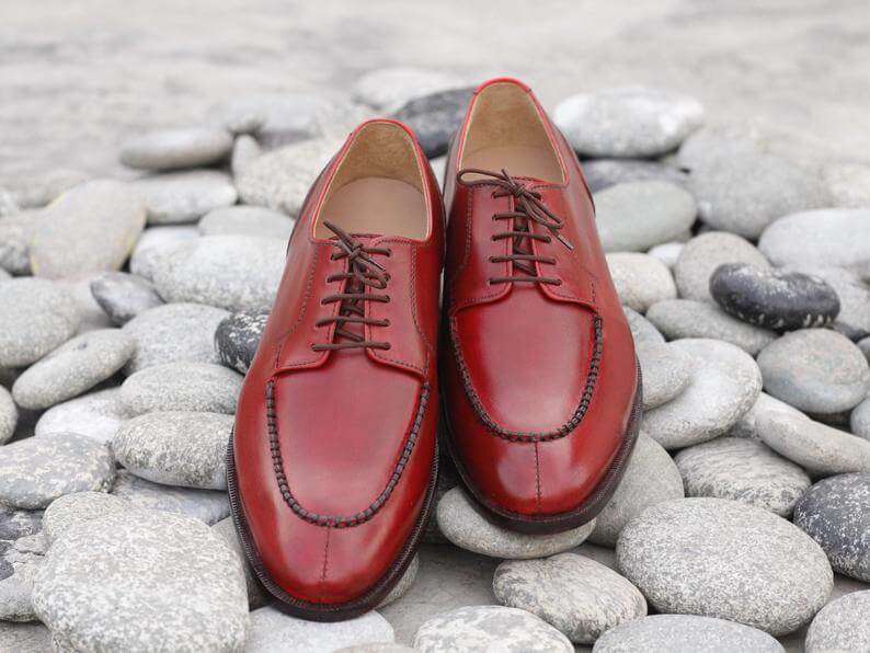 Elegant Handmade Men's Red Leather Split Toe Lace Up Shoes, Men Dress Formal Shoes