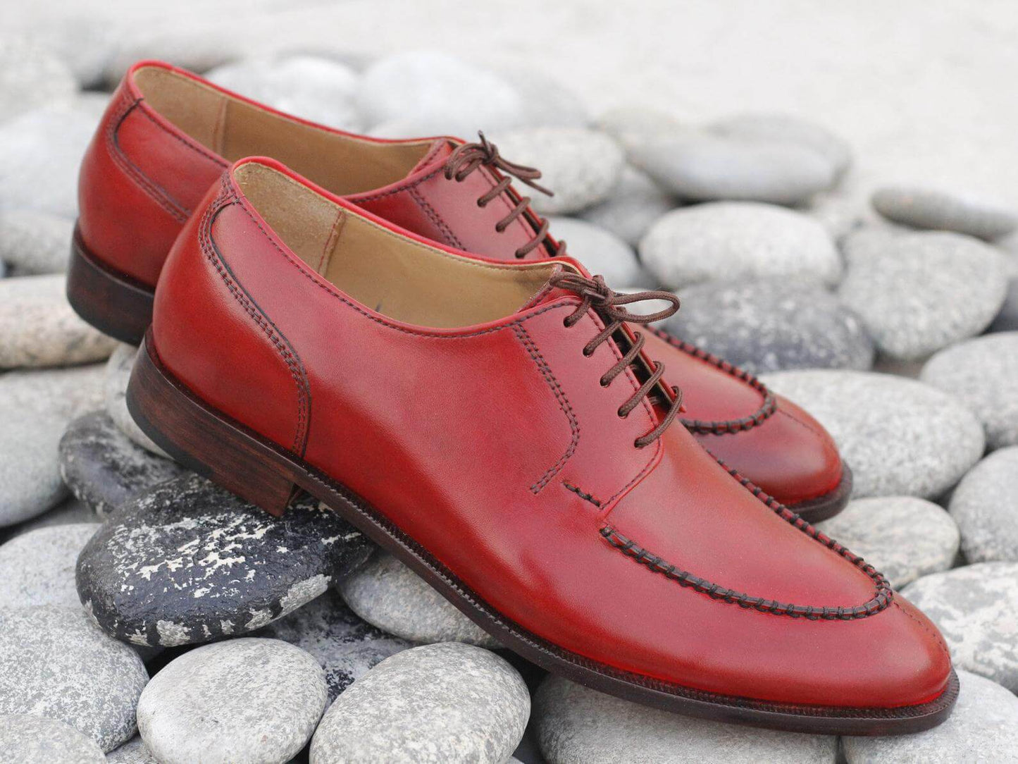 Elegant Handmade Men's Red Leather Split Toe Lace Up Shoes, Men Dress Formal Shoes