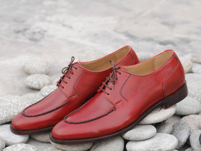 Elegant Handmade Men's Red Leather Split Toe Lace Up Shoes, Men Dress Formal Shoes