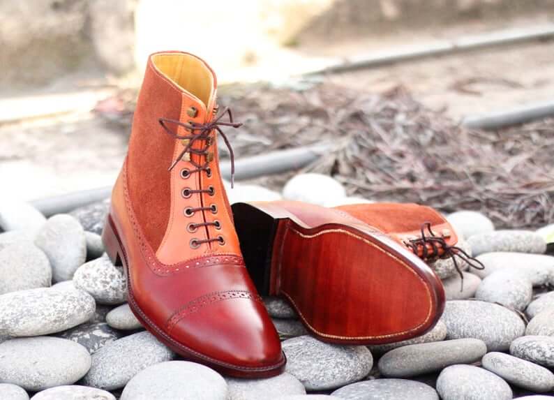 Awesome Handmade Men's Tan Brown Leather Suede Cap Toe Ankle High Boots, Men Fashion Boots