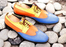 Elegant Handmade Men's Multi-Color Leather Wing Tip Brogue Shoes, Men's Dress Lace Up Shoes