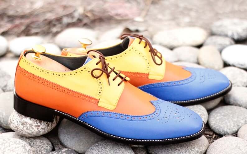 Elegant Handmade Men's Multi-Color Leather Wing Tip Brogue Shoes, Men's Dress Lace Up Shoes